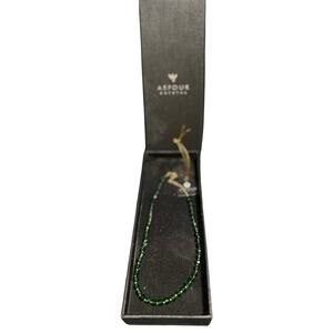 NIB Vintage Egyptian Asfour Crystal Green Beaded Necklace - New in Box - 17"